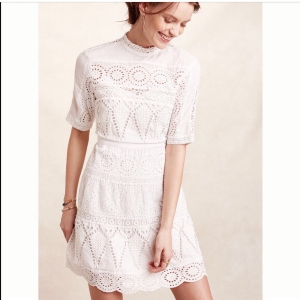 Anthropologie Floreat Embroidered Cotton Dress
